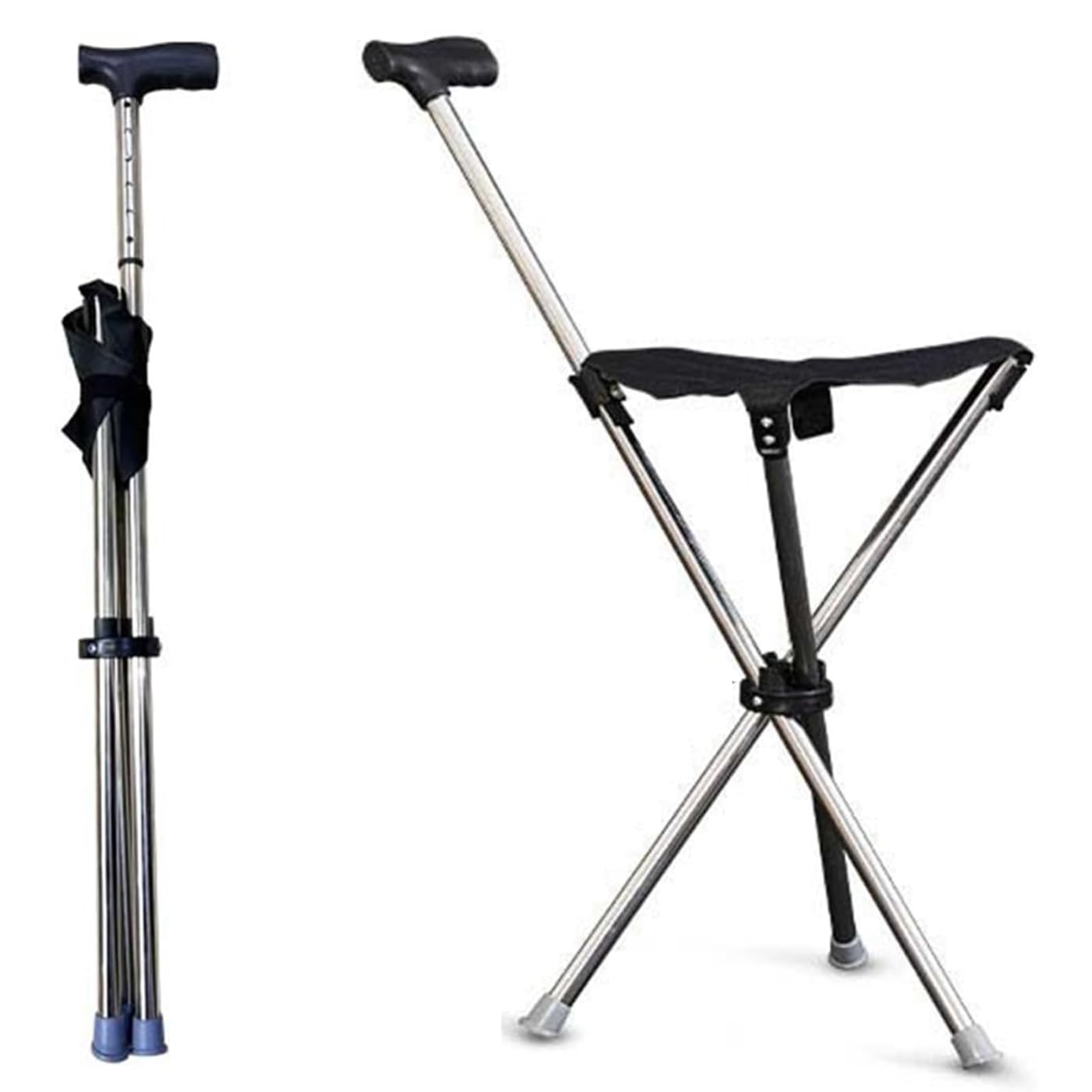 Sgabello Pieghevole con Base in Canna, Bastone da Passeggio bilanciato Adatto ai Viaggi, bastoni da Passeggio Pieghevoli e multifunzionali, Altezza Regolabile, Design Unisex per Anziani