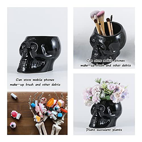 Image of Tanvecle Black Skull Planter Pots, Gothic Skeleton Vase for Halloween
