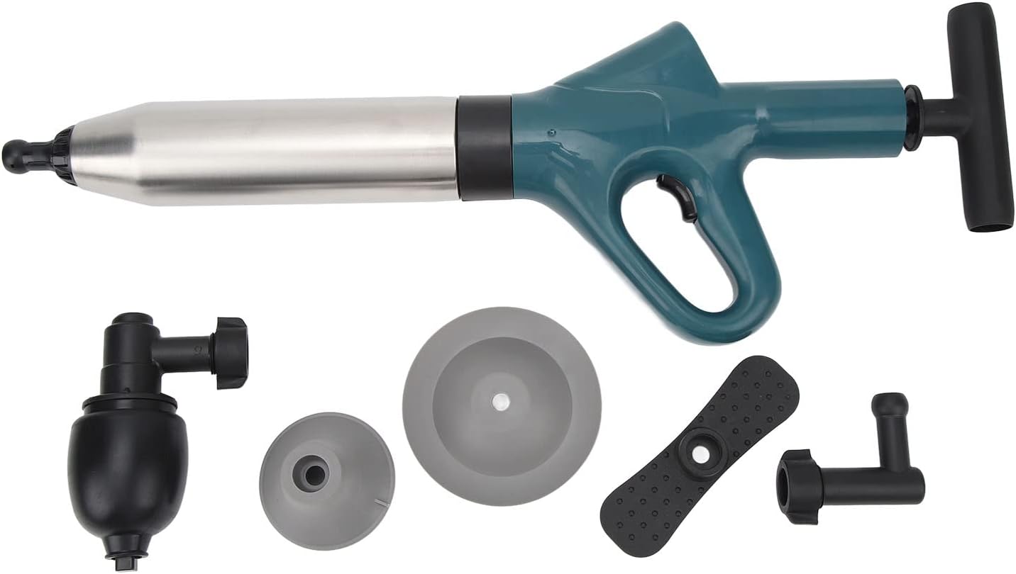 Powerful Drain Air Plunger, Stainless Steel, Easy to Use, Suitable for Drains, Toilets, Pipes with ABS Handle, Fast and Efficient, Portable Unclogger