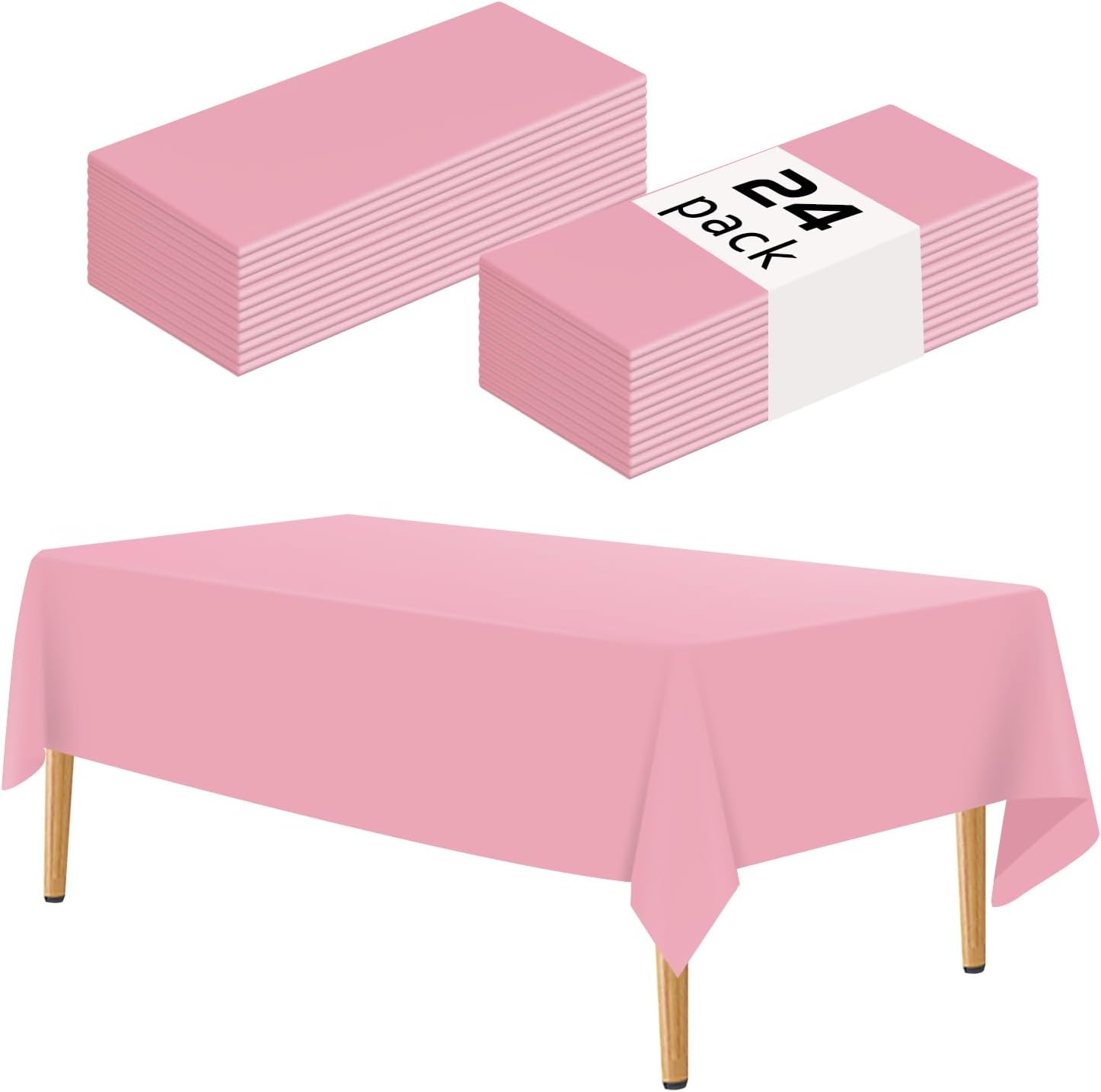 Pink 24 Pack Plastic Tablecloth 54 x 108 Inch Rectangle Disposable Table Cloth for Parties Plastic Table Cover Disposable Tablecloths Pink Rectangle