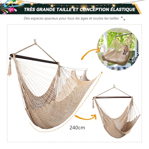 Image of Bathonly Large Hammock Chair with Spreader Bar, Caribbean Hammock Swing Chair, XL Hammock Chair Outdoor Indoor, 330 LBS Weight Capacity, Light Brown