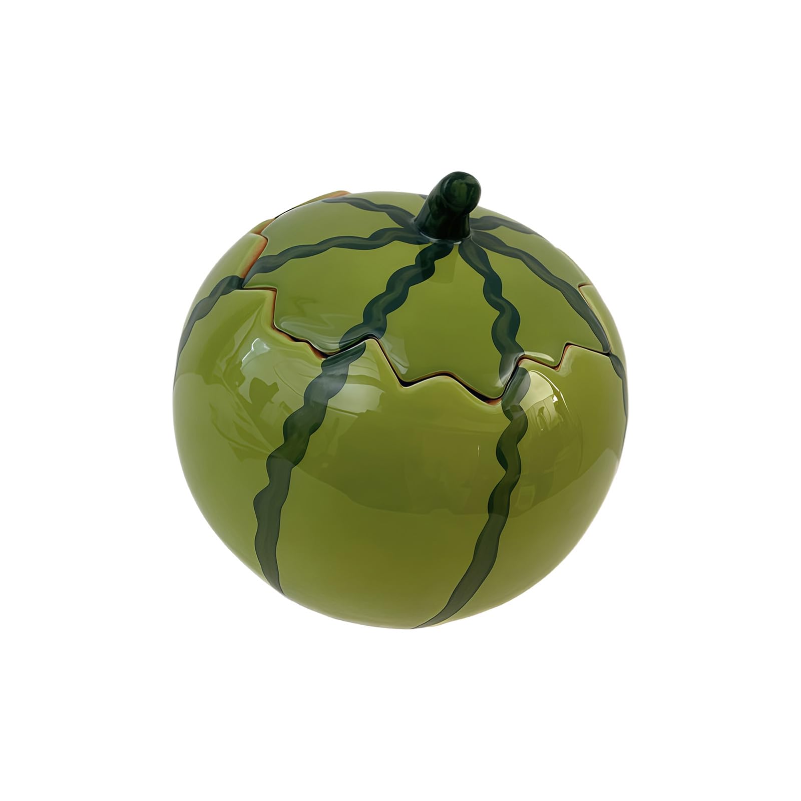 Mekalero Decorative Watermelon Bowl with Lid, 610Ml Ceramic Dessert Bowl for Dining Tables Snacks Fruit and Desk Decoration Watermelon