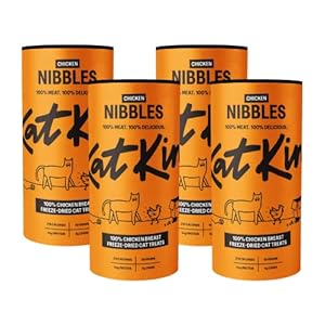 KatKin Chicken Nibbles 4 pack (4x50g Tubes): 100% Chicken Breast Freeze-Dried Cat Treats – Delicious Fresh Chicken; Freeze-Dried to Protect Nutrition; Made in the UK for Cats and Kitten