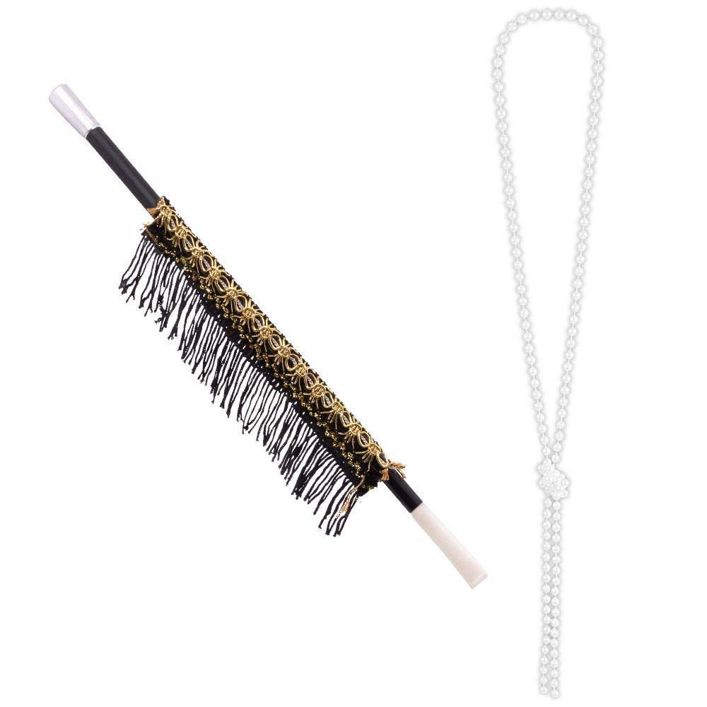 Boland64345 – Juego de collar y punta de cigarrillo de 31 cm, para adultos, collar de perlas, soporte para cigarrillos con flecos, accesorios, flapper, carnaval, fiesta temática