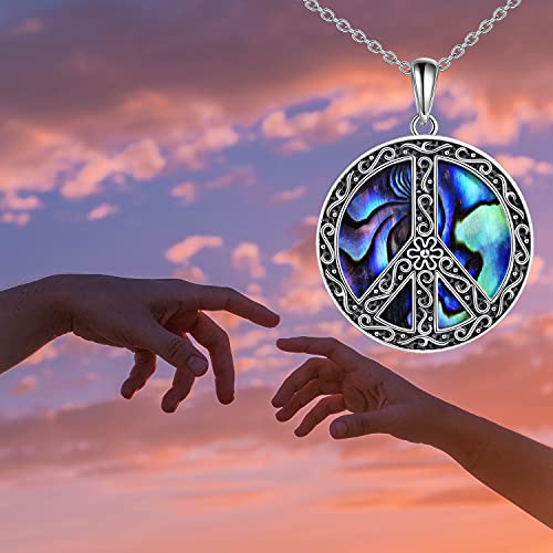 POPLYKE Peace Sign Hippie Pendant Necklace Sterling Silver Abalone Filigree Flower Jewelry For Women - Image 4