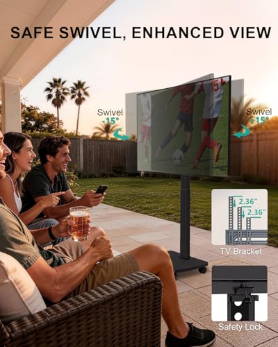 Image of WALI Rolling TV Stand with Hand Crank Lift, Mobile Tall Television Stand Mount on Wheels for 30-70 inch TVs up to 110 lbs, Swivel Height Adjustable TV Cart with Wood Base for Bedroom(TVDVD-7MR), Black