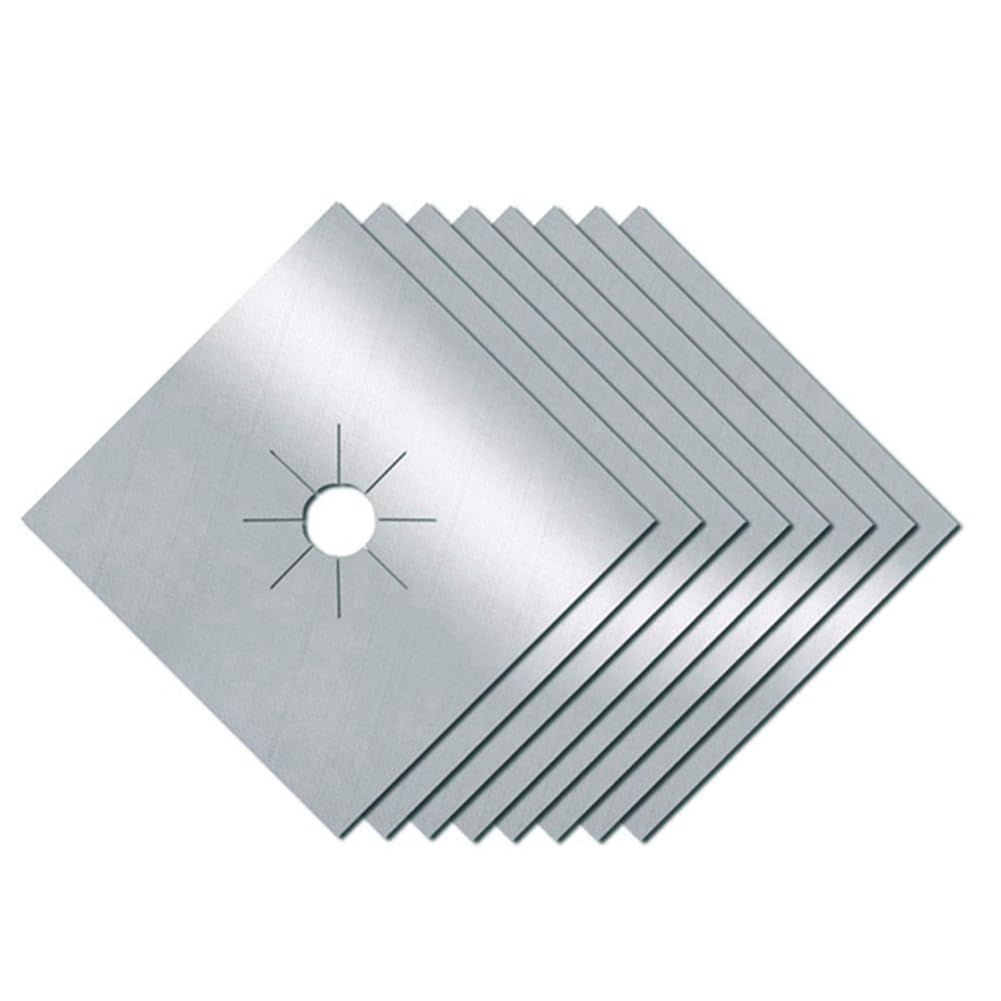 Graootoly 8 Pack Stove Burner Covers Triple Thickness 0.2MM, Square Stove Burner Liner Cover,Silver Stovetop Covers Durable Easy Install Easy to Use