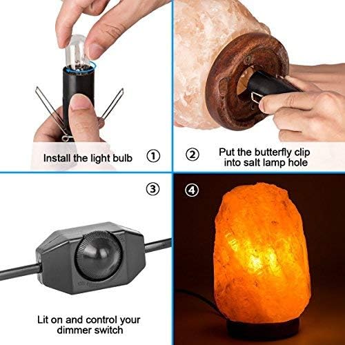 Haraqi Himalayan Salt Lamp Cords with Dimmer Switch,Original Replacement Cords and 25 Watt Bulbs for Salt Rock Lamp,UL Listed Cords(2 Cords and 2 Bulbs)