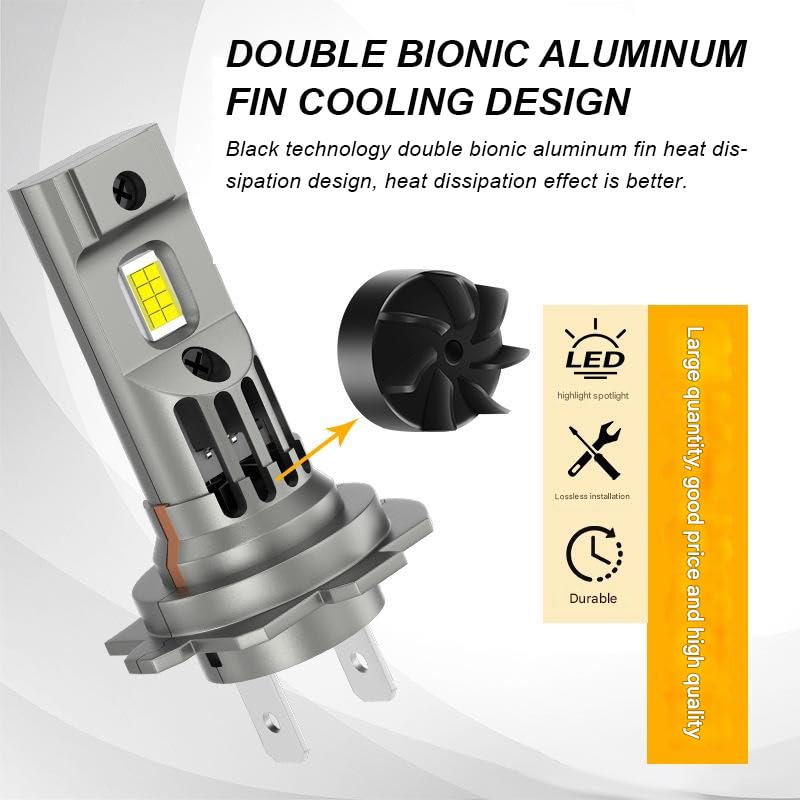 mootogen H7 Light Bulb, High and Low Beam, 1:1 Mini Size Super Bright 24000LM, Car IP68 Waterproof 6500K Cool White with Fan, Plug and Play, Pack of 2