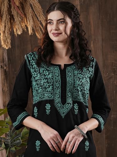 Image of Ada Hand Embroidered Lucknowi Chikankari Cotton Kurta for Women A341075
