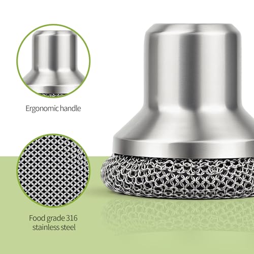 Image of Cast Iron Scrubber and Scraper, 316 Chain Mail Scrubber for Cleaning Dishes, Stock Pots,Black, 1 Count ((Small Chain Mail))