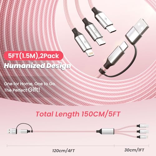 Multi Charging Cable with Dual USB-C/L Port USB Cable Charger Cord 5FT 2PCS - image 7