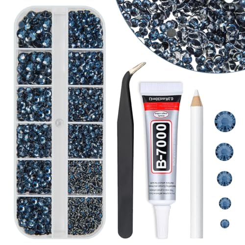 Strass cristal qiipii Montana Blue avec colle B7000, 2-6mm