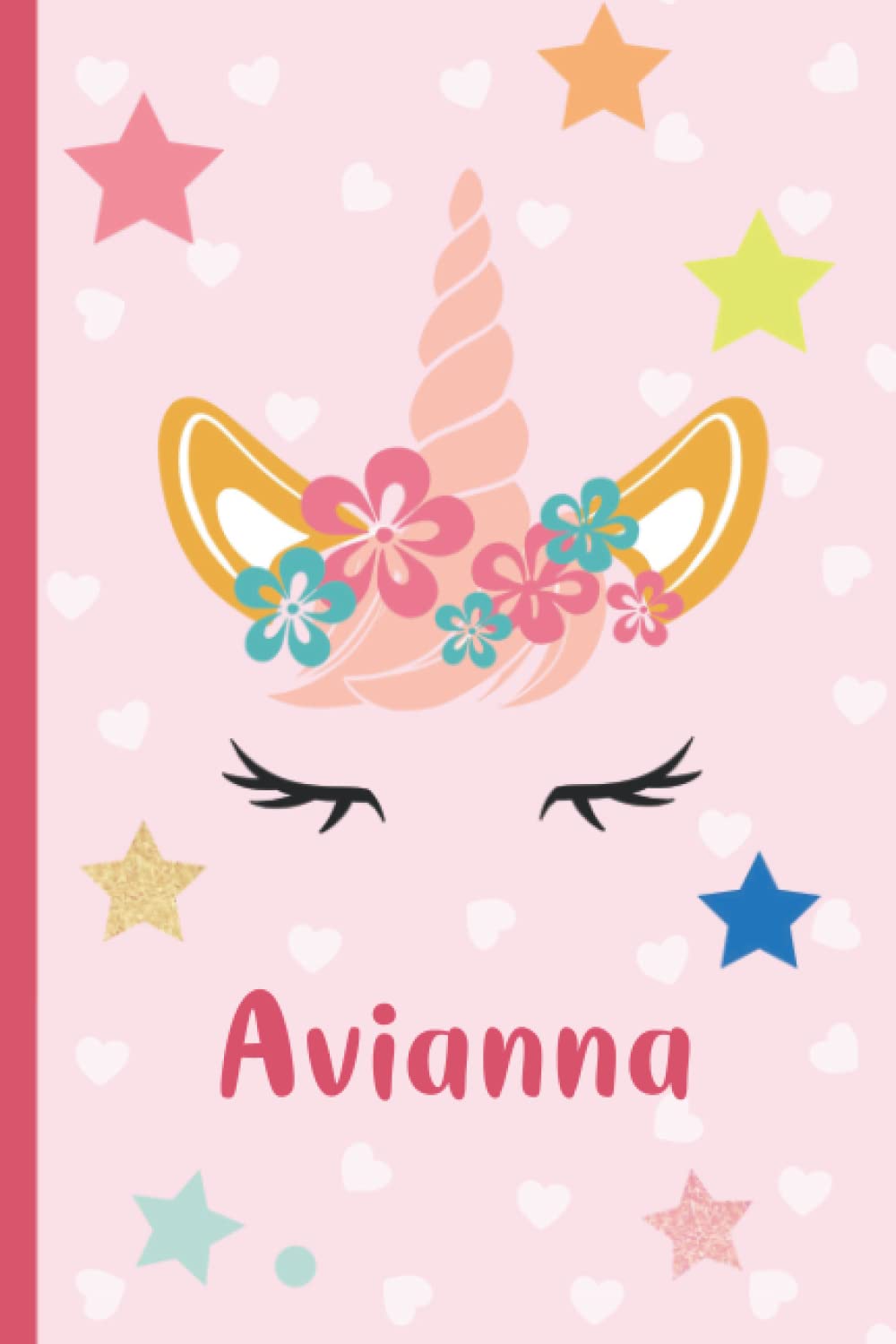 Avianna: Personalized Unicorn Flower Handwriting Notebook For Girls With Pink Name, Handwriting Practice Paper for Kids with bumper dotted Line Notebook