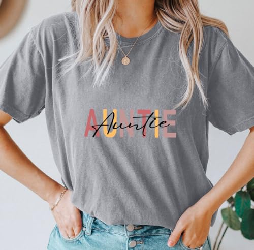 Image of Auntie Women Warm Lovely Love Print Blessing Holiday Summer Ladies Women Casual Short Sleeve T-Shirt.