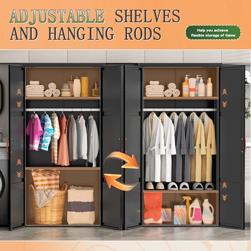 Greenvelly Metal Wardrobe Closet with Doors and Shelves,72" Black Armoire Wardrobe Closet for Hanging Clothes for Home,Bedroom,School,Employee,Gym(36" W x 18" D,Warm Style) - Image 5