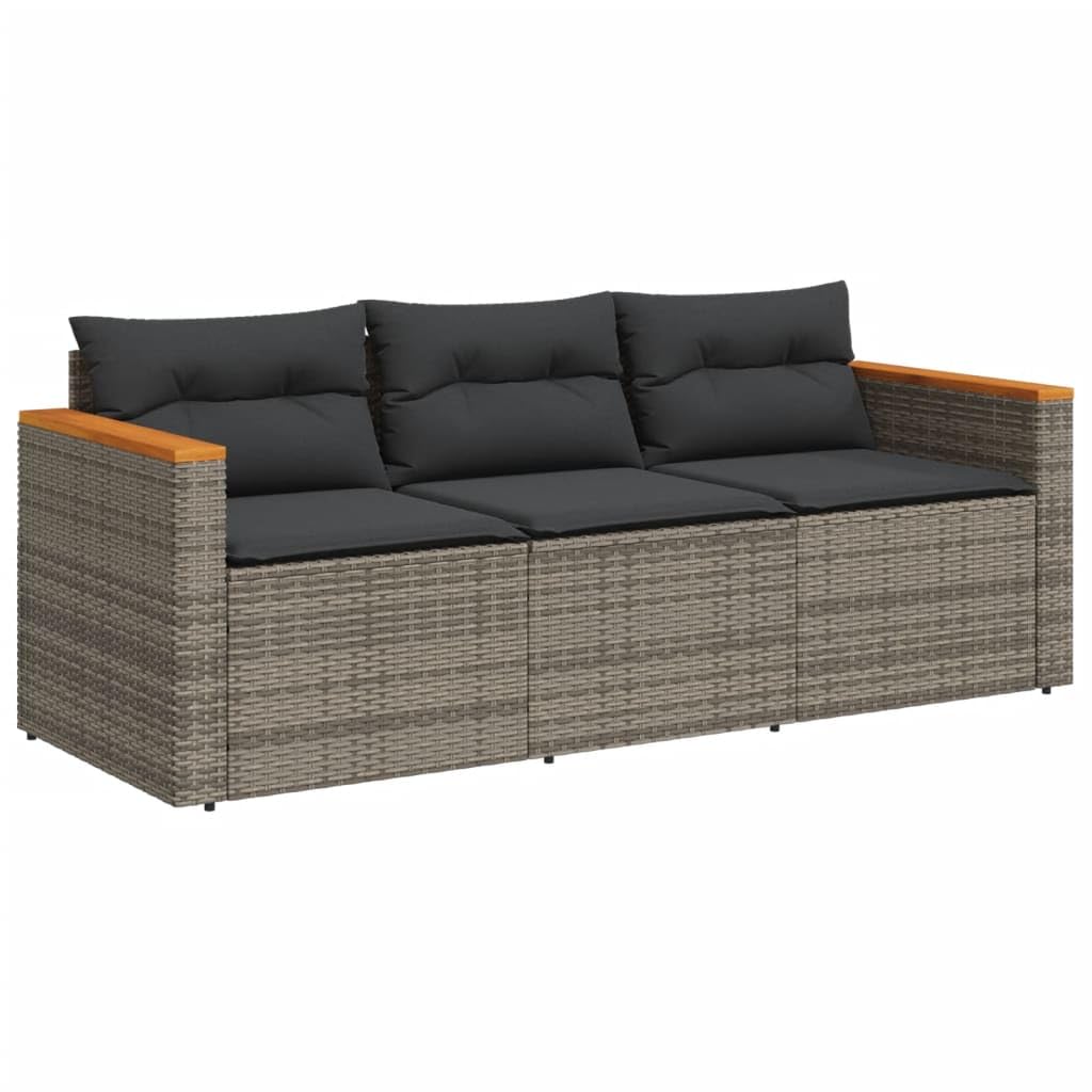 vidaXL Canapé de Jardin avec Coussins 3 Places, Siège de Patio, Meuble de Terrasse Balco Arrière-Cour Extérieur, Gris Résine Tressée