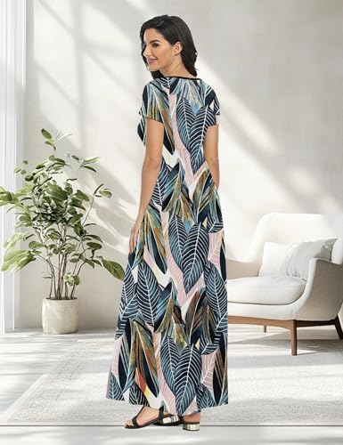 Image of Lacavocor Womens Short Sleeve Maxi Dresses Empire Waist Long Dress