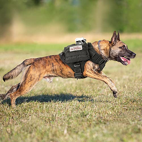 rabbitgoo Hundegeschirr Grosse Hunde mit Taktisches MOLLE und Metallschnallen ohne Zug, Verstellbare Sicherheitsgeschirr mit Griff, Atmungsakti Brustgeschirr, Gepolstert Hundeweste, M Schwarz