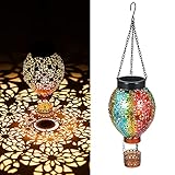 🌞【Gartendekorationen】Es ist mit einer stabilen Bronzemetallschale und einem exquisiten marokkanischen Hohlmuster versehen. Das besondere Erscheinungsbild von Heißluftballon Laternen kann nicht nur Ihren Garten tagsüber schmücken, sondern auch bei Nachtbeleuchtung exquisite Muster auf den Boden bringen und so eine mysteriöse und romantische Atmosphäre für Ihren Garten schaffen.