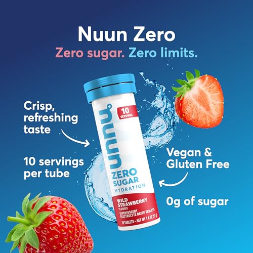 Image of Nuun Zero Sugar Hydration Electrolyte Tablets - Sodium, Potassium, Chloride, Calcium, Magnesium, Light & Delicious Fruit Flavors, No Sugar, Gluten Free, Vegan, Wild Strawberry (80 Servings Total)