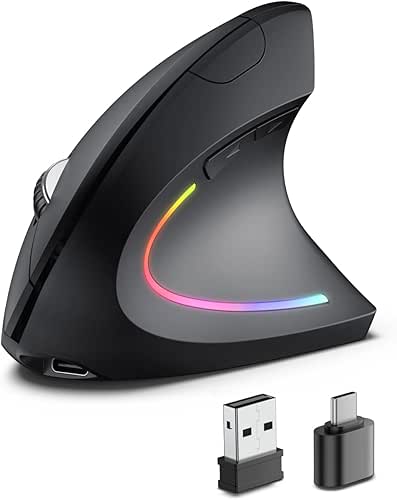 Ergonomic Wireless Rechargeable Mouse, Bluetooth+USB A+Type C(3 in 1) Connection,