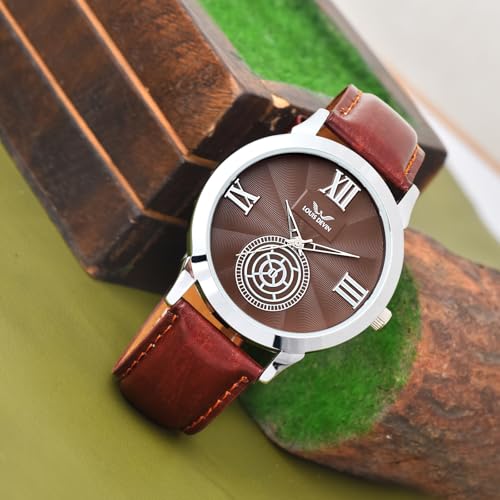 Image of LOUIS DEVIN Black /Blue /Brown /Green Leather Strap Analog Wrist Watch for Men (Black /Blue /Brown /Green /White Dial) | LD-GR079