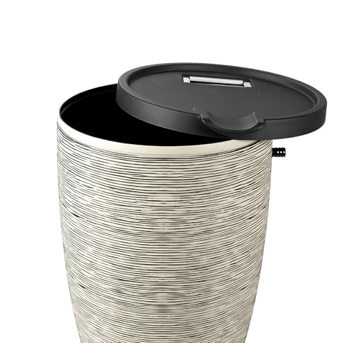 Image of Newport 50‑Gallon Flat‑Back Rain Barrel with Stand & Planter Bundle - Slate | Removable Lid, UV-Stabilized Outdoor Water Storage