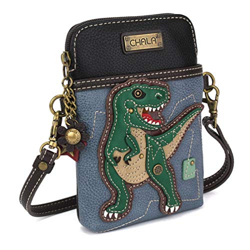 Chala Handbags T-Rex Cellphone Crossbody Handbag - Convertible Strap Blue 5" x 7.5" x 1"2