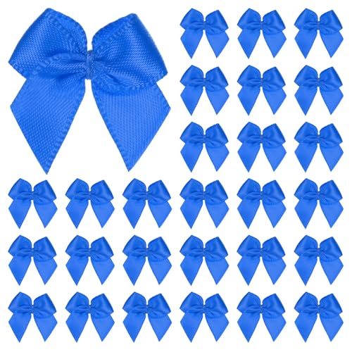 M METERXITY 50-Pack Mini Craft Ribbon Bow 1x1 Inch Checkered Fabric Satin Ribbon Bows Boutique for Craft DIY/Treat Bags/Hair Bow Sewing/Wedding/Birthday/Party/Christmas [Dark Blue]