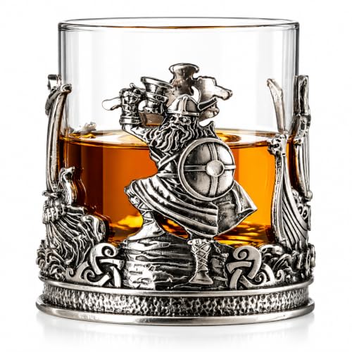 Viking & Mythological Pewter Whiskey, Wine, Beer & Water Drinking Glass - 12oz SINGLE - Water, Rum, Brandy & Scotch Glass, Elegant, Medieval Crystal Cup, Gifts for Men & Women, Old Fashioned Glass