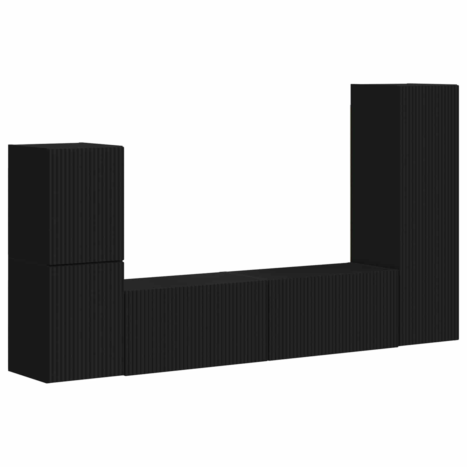 TV-Schrankset Wandmontiert 4-teilig, Schwarz Holzwerkstoff, Modernes Media-Center für Wohnzimmer, Elegante Aufbewahrungslösung