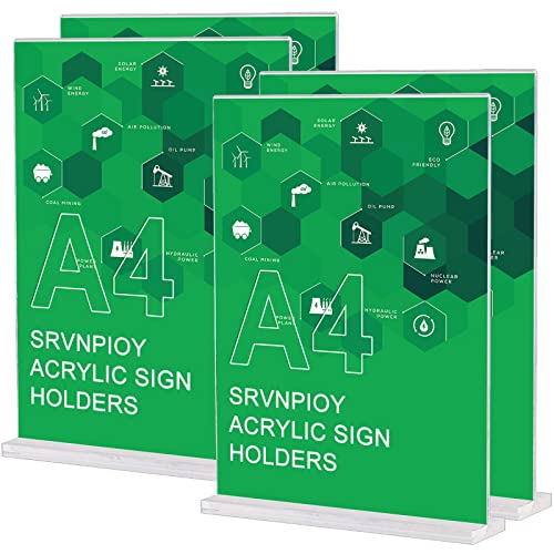 Srvnpioy Soporte para Carteles de Acrílico A4 (paquete de 4), Transparentes Soportes de menú A4 para Mesas, Expositor Metacrilato A4 de plástico para Restaurantes, Hoteles, Escuelas, Oficinas Cover