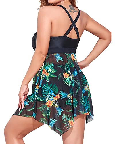 Image of Daci Plus Size Two Piece Swim Dress with Shorts for Women Mesh Swimsuits Flowy Bathing Suits