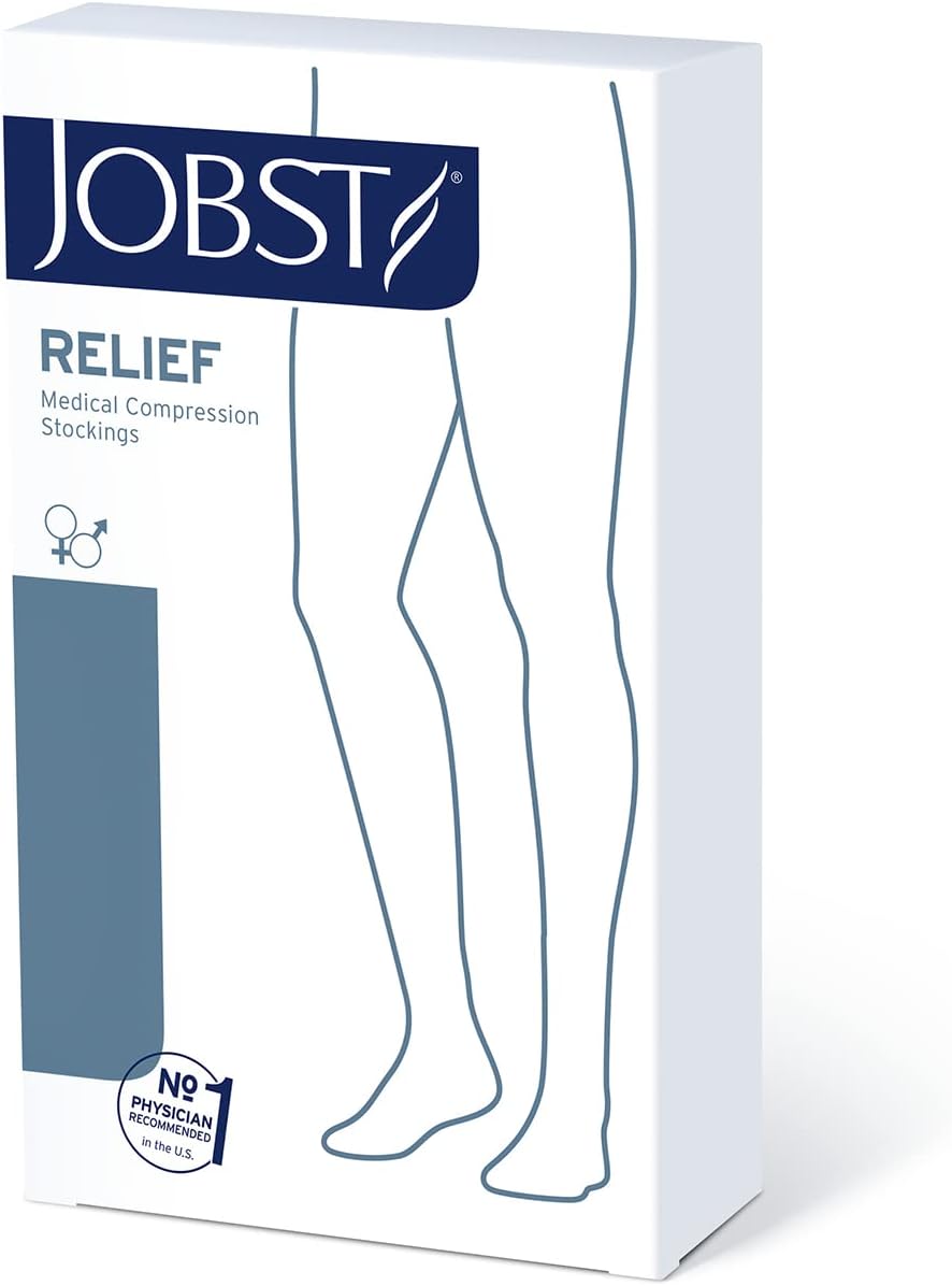 Thigh High 30-40 mmHg Open Toe Unisex For Men & Women Compression Socks with Silicone Band, Beige - Choose Your Size