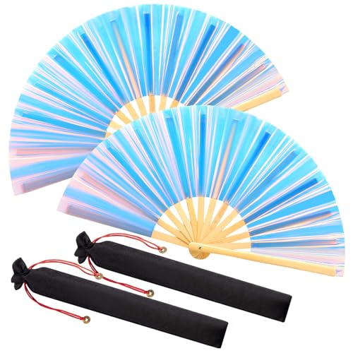 Image of Maitys Large Rave Fan Folding Handheld Fans 13'' Clap Fans for Line Dancing Clack Fan Holographic Festival Accessory for Martial Art Gift Performance, Includes 2 Pouch