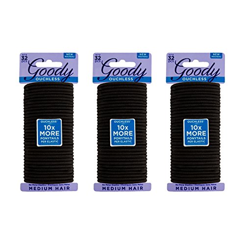 Goody Hair Women's Braided Hair Elastics Black 4mm for Medium Hair, 32 Count