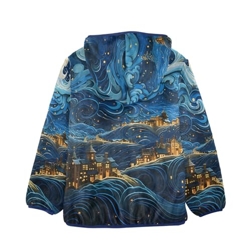 Boys Girls Fleece Jacket Dreamy Town in Galaxy Kids Warm Hooded Outwear Coat2