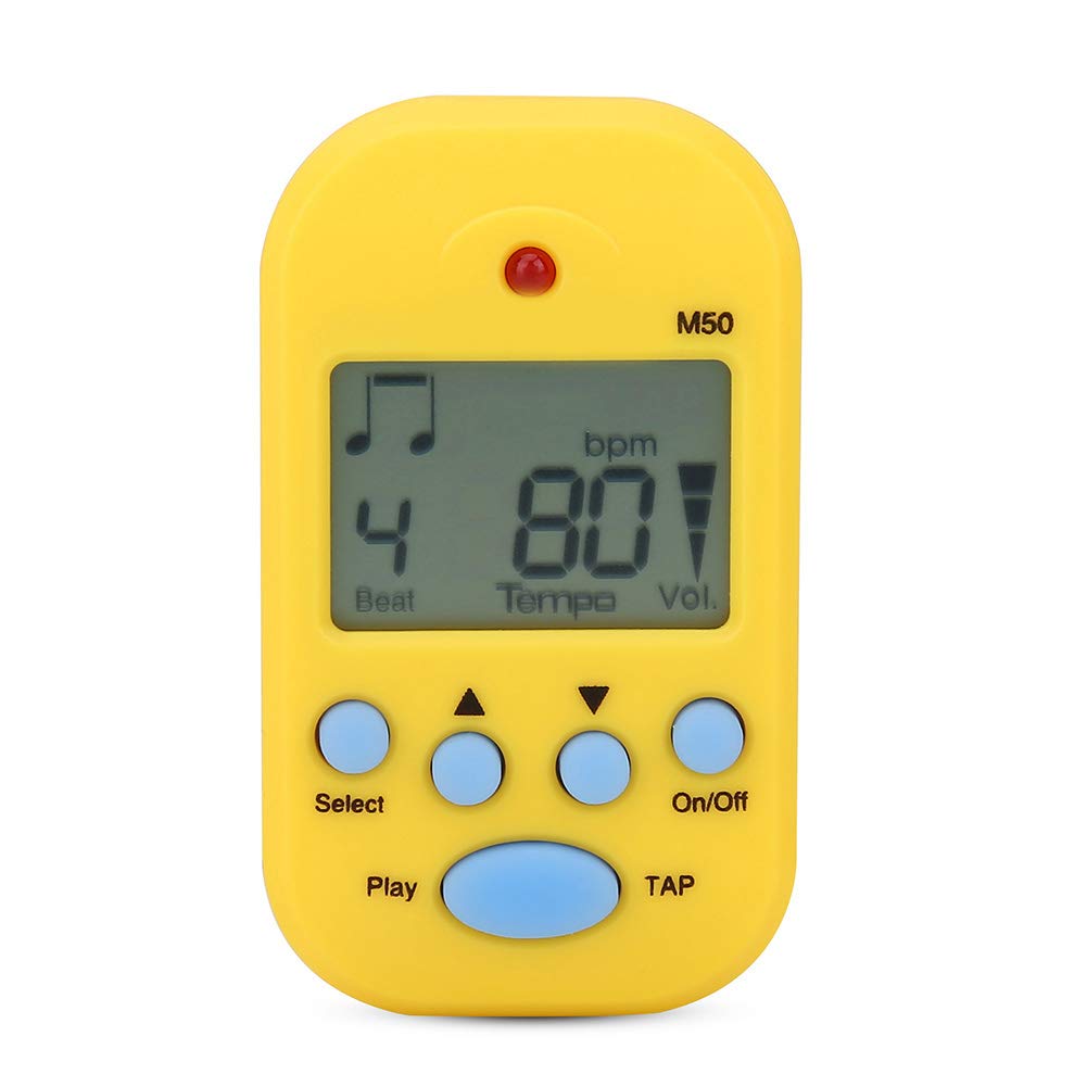 Métronome portable à clipser SustVita pour musiciens, un métronome numérique Beat Tempo avec fonction TAP et prise casque pour la pratique du ukulélé guitare basse (Jaune)