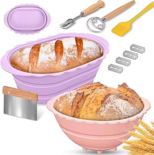 QYINXIU Silicone Banneton Basket With Liners, Silicone Bread Proofing Basket, Banneton Bread Proofing Baskets, Oval Sourdough Starter Kit Tools For Bread Making