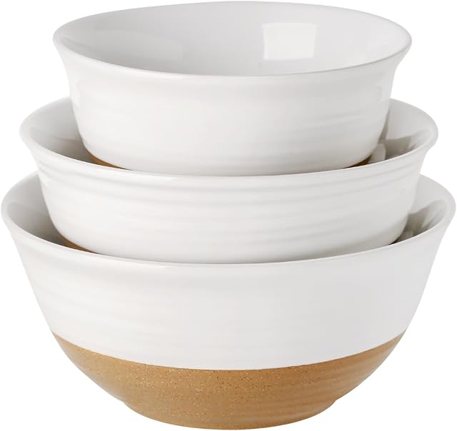 HASENSE Mixing Bowls, Large Ceramic Salad Bowls 2.1/1.5/1.0 Qt, Versatile Serving Bowls for Cooking, Baking, Salad Mixing, Prepping, Nesting White Bowl Set, Dishwasher Safe, Set of 3