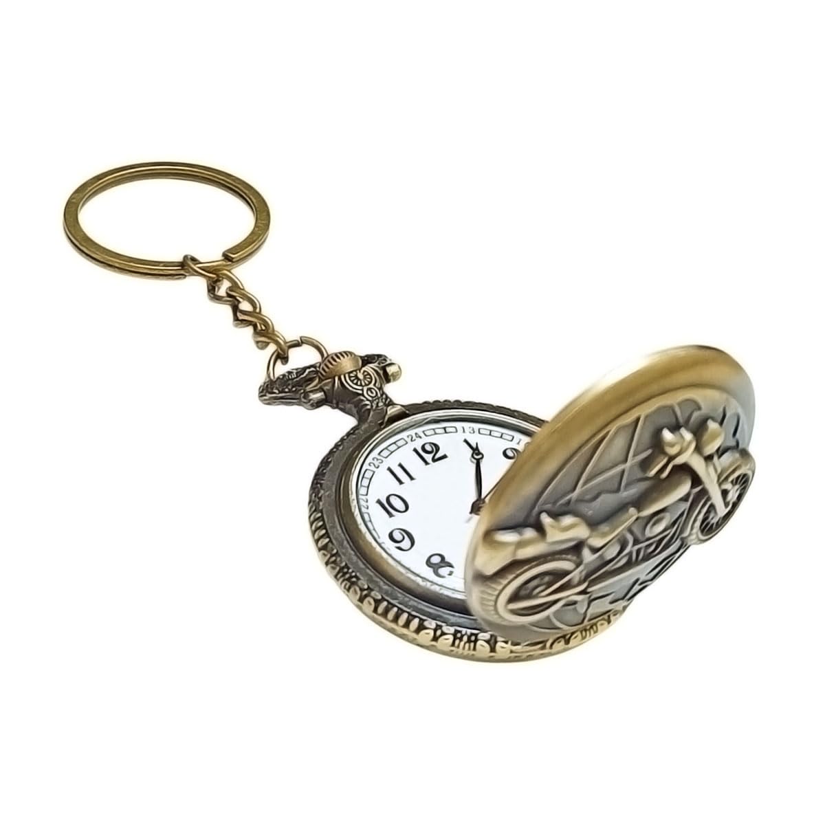 Metal Vintage Pocket Watch Keychain for Men and Women | Antique Brass Travel Timepiece | Bronze Color, Dial 2 x 2 Inch (See Last Image on How to use)-image-32