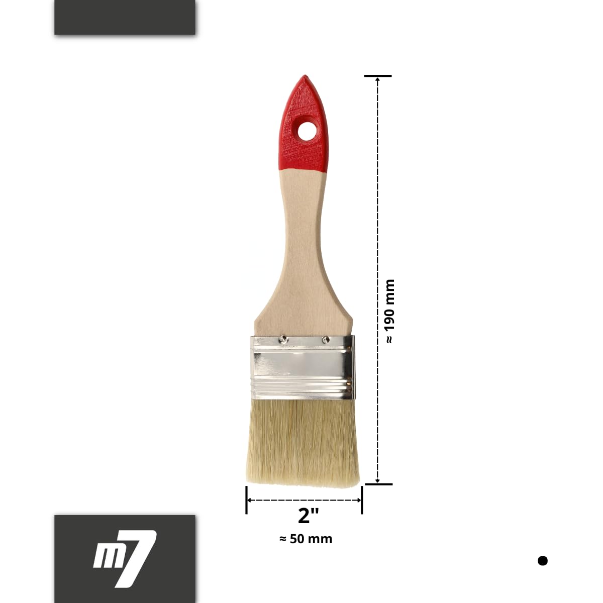 M7 Set di 5 Pennelli Piatti 2″ (circa 50 mm) Serie 30 – Pennelli per Vernice con Setole Sintetiche Chiare – Manico in Legno Naturale – Ghiera in Acciaio