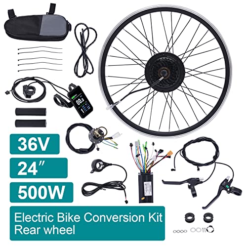 Electric Bicycle Conversion Kit 24″ Front Wheel Ebike Cycling Motor Hub LCD 36V 500W