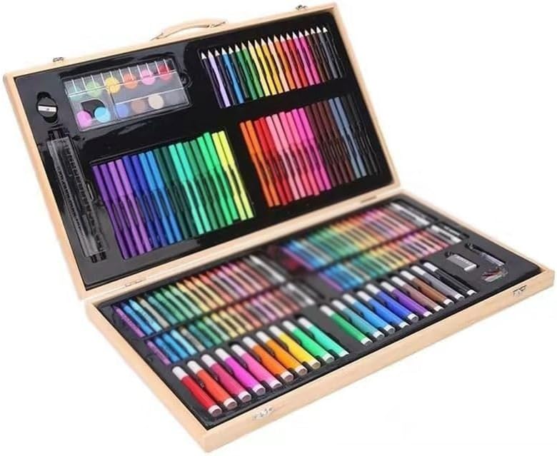 180 Wooden Box Brush Watercolor Pen Set Painting Art Crayon Oil Pastel Tool Gift
