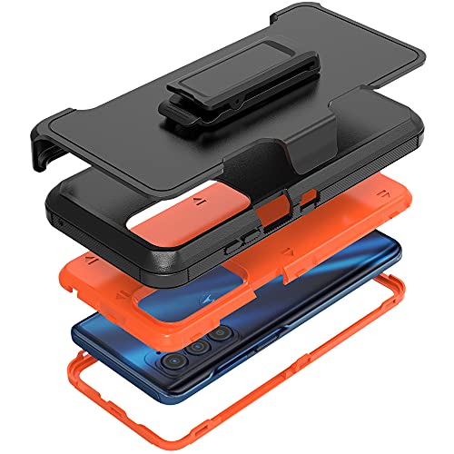 NIUBITY Compatible with Motorola Edge 2021/Edge 5G UW 2021 Case, Heavy Duty Rugged Shockproof Full Body Protection Kickstand Case with Belt Clip Holster for Motorola Edge 2021 Phone (Orange)