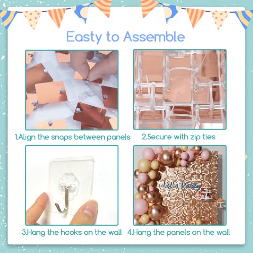 Cokaobe Rose Gold Shimmer Wall Backdrop 24Pcs Rose Gold Sequins Backdrop Decoration Panels, Photo Backdrops For Birthday, Anniversary Wedding Engagement Decoration (Rose Gold) #TOP2
