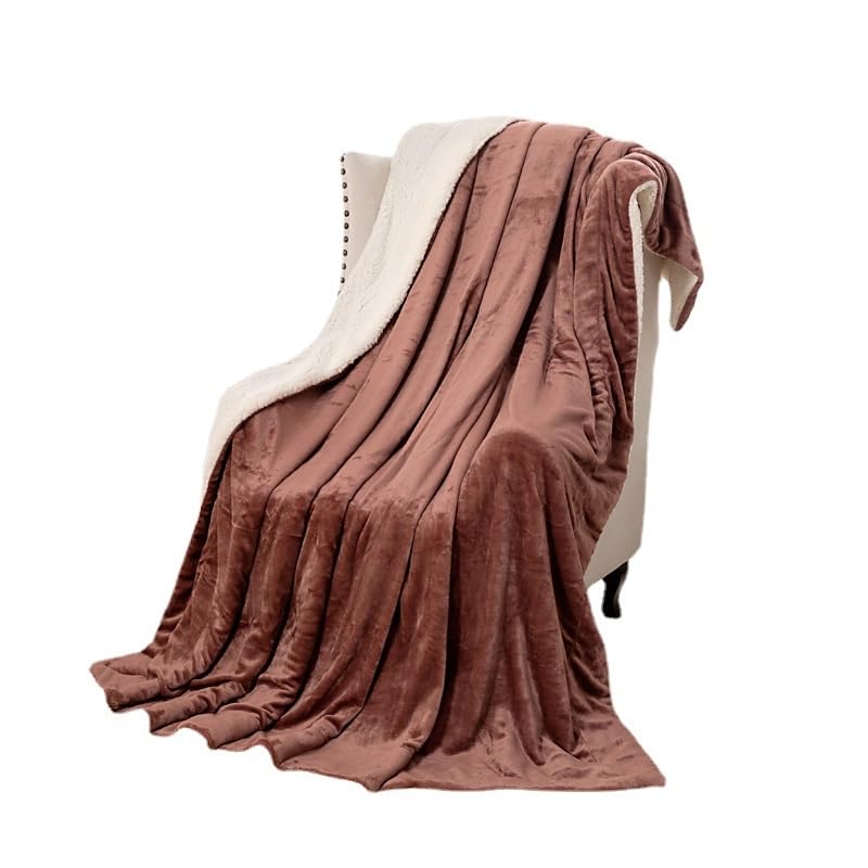 Couverture polaire sherpa marron 127x152 cm pour lit et canapé