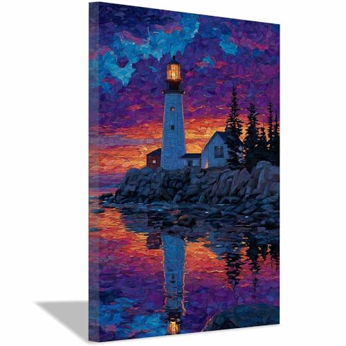 Affiche de paysage naturel CUDAOO grand phare violet 70x100cm encadrée