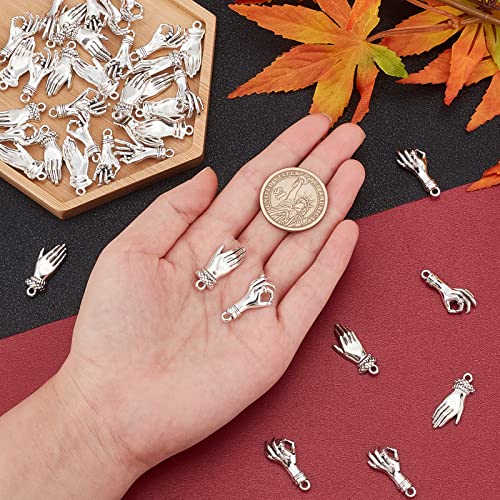 SUNNYCLUE 1 Box 40Pcs 2 Styles Antique Silver Hand Pendant Mini Alloy OK Gesture Vintage Charms Bulk Tibetan Style Fingers Lucky Pendants for Jewelry Making Charms Bracelets Findings - Image 3